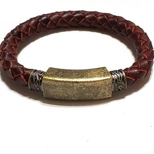 Bracelet Heavy Duty Men's Brown Rope Style Leather